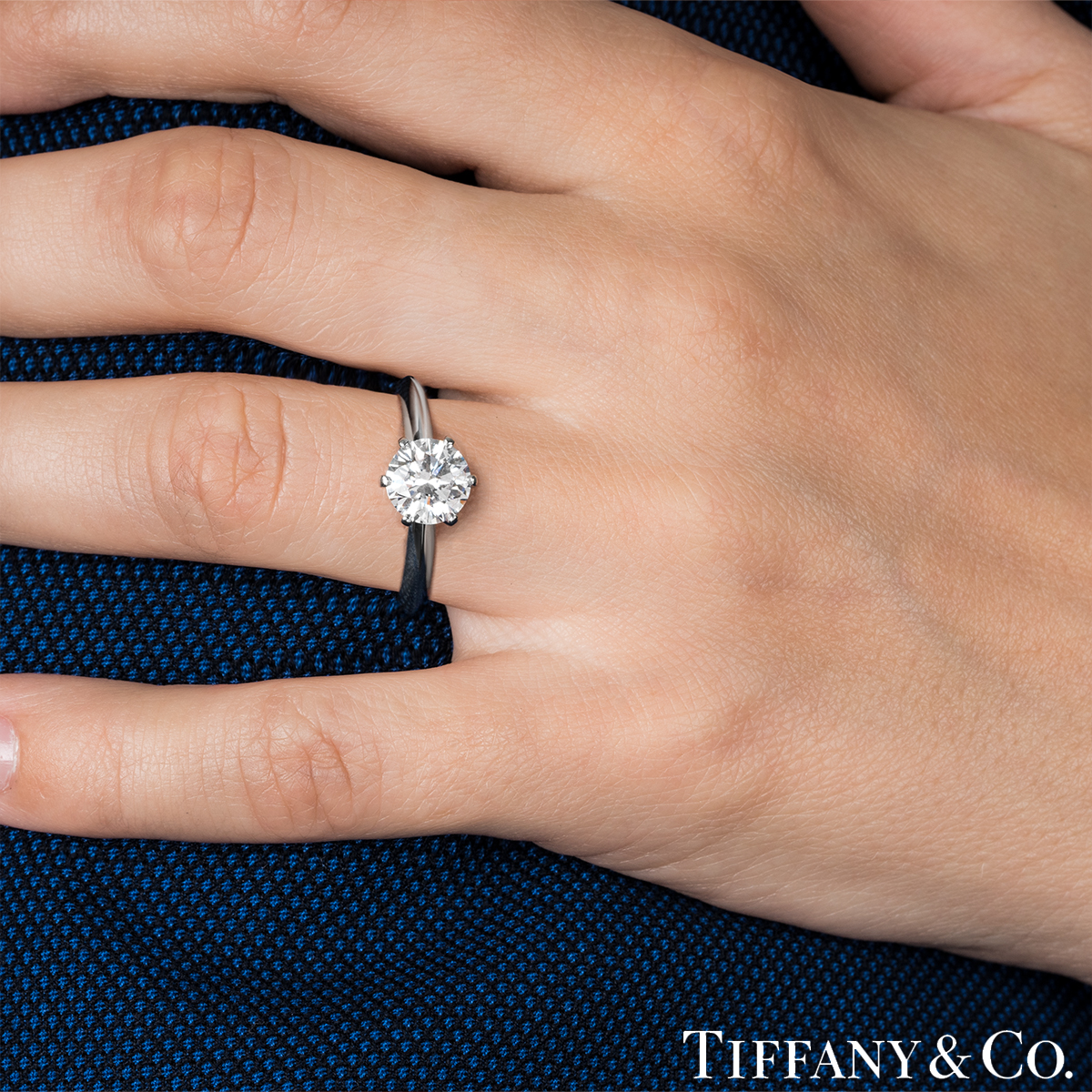 Tiffany & Co. Platinum Round Brilliant Cut Diamond Setting Ring 1.09ct D/IF